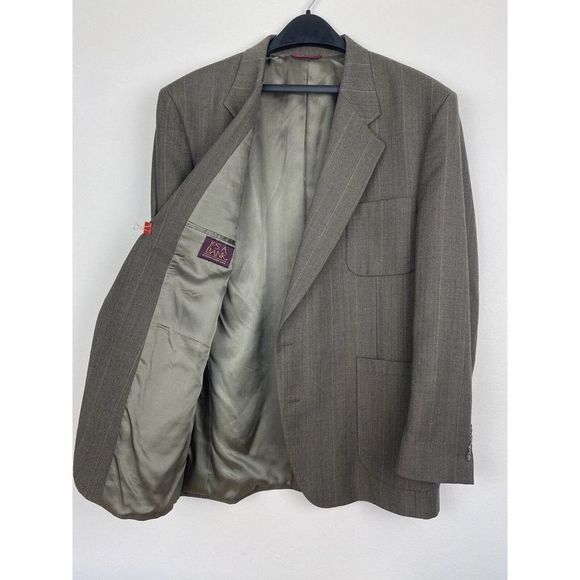 Jos A Bank 44 R 100% Wool Blazer Sport Coat Jacket Herringbone Stripe Brown 2 Bu - Picture 4 of 12